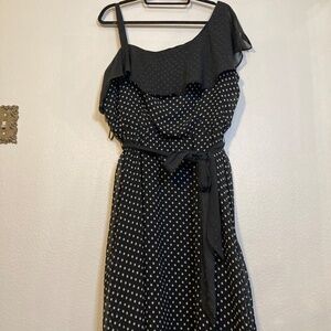 lane Bryan multi polka dot one shoulder dress
